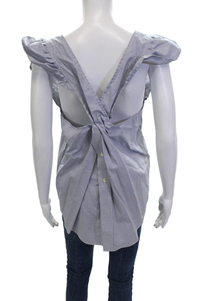 Kate McHale Jensen Women Striped Round Neck Sleeveless Blouse Blue Size M