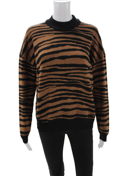 Wayf Women Black Animal Print Mock Neck Pullover Sweater Long Sleeve Size S