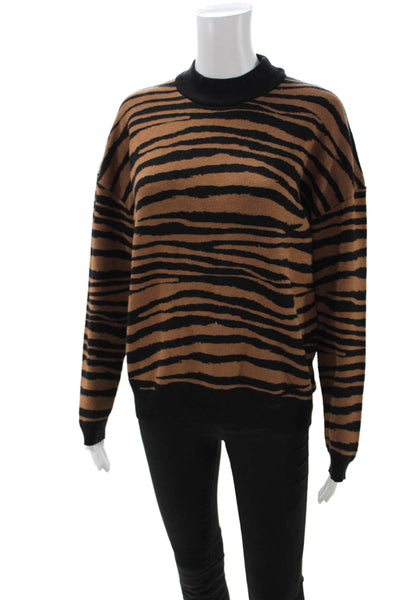 Wayf Women Black Animal Print Mock Neck Pullover Sweater Long Sleeve Size S
