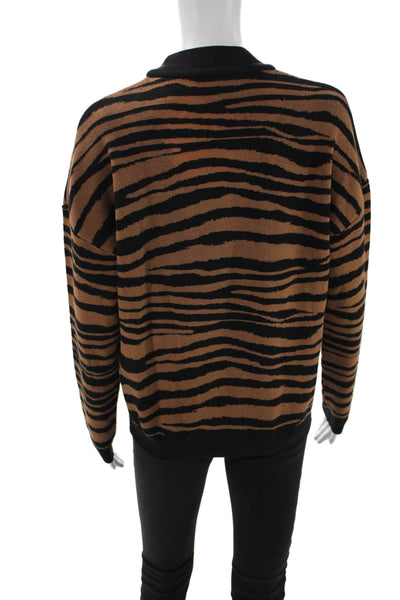 Wayf Women Black Animal Print Mock Neck Pullover Sweater Long Sleeve Size S