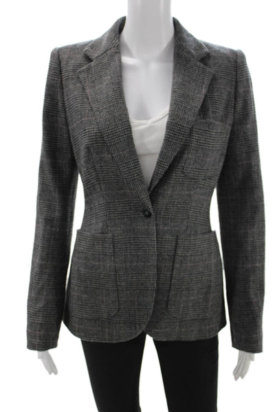 Rachel Zoe Womens Dark Gray Plaid Blazer Collared Long Sleeve Button Size 4