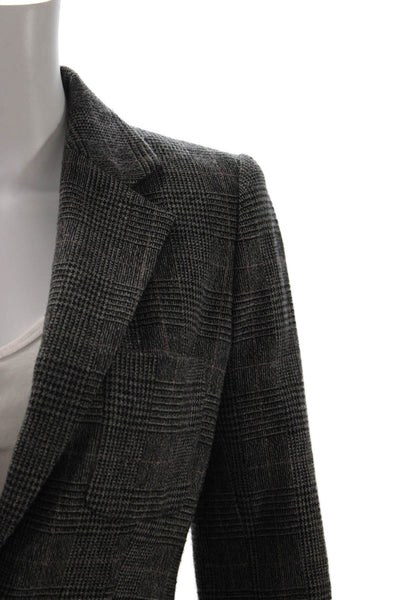 Rachel Zoe Womens Dark Gray Plaid Blazer Collared Long Sleeve Button Size 4