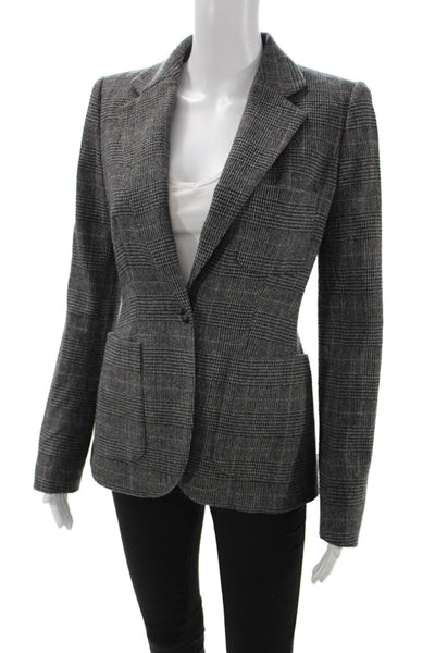Rachel Zoe Womens Dark Gray Plaid Blazer Collared Long Sleeve Button Size 4
