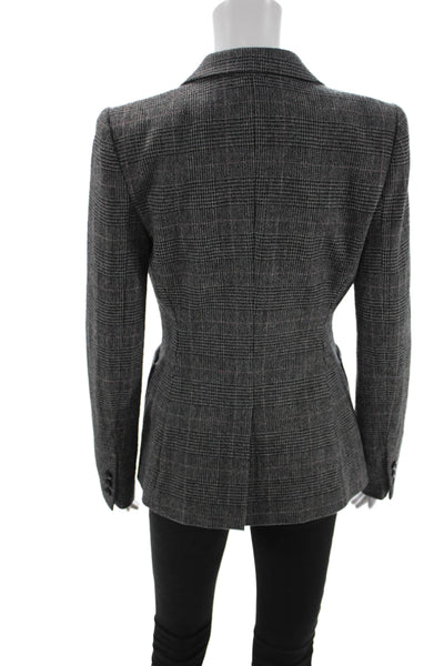 Rachel Zoe Womens Dark Gray Plaid Blazer Collared Long Sleeve Button Size 4