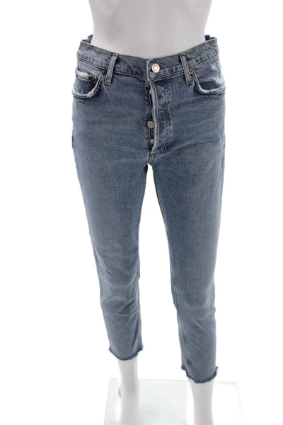 Agolde Women Ankle Cropped Jeans Blue Mid Rise Button Fly 26 Inseam Size 27