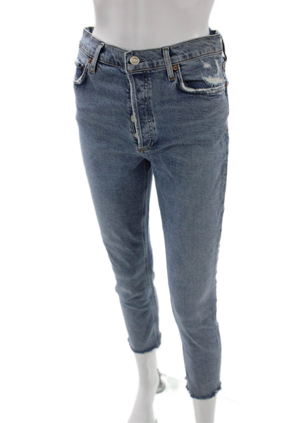 Agolde Women Ankle Cropped Jeans Blue Mid Rise Button Fly 26 Inseam Size 27