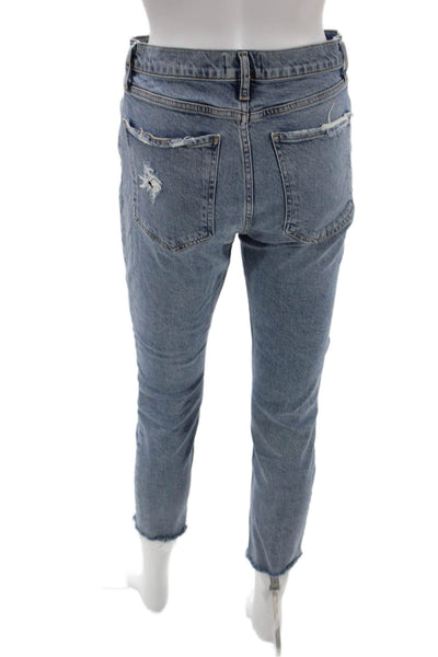 Agolde Women Ankle Cropped Jeans Blue Mid Rise Button Fly 26 Inseam Size 27