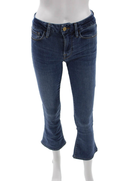 Frame Women Dark Blue Cropped Flare Jeans Mid Rise Size 24