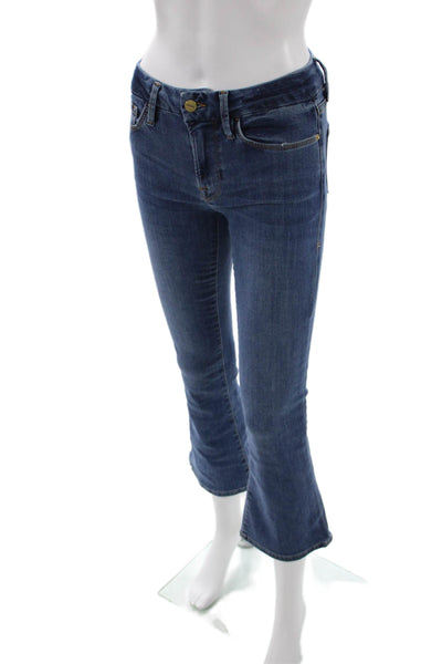 Frame Women Dark Blue Cropped Flare Jeans Mid Rise Size 24