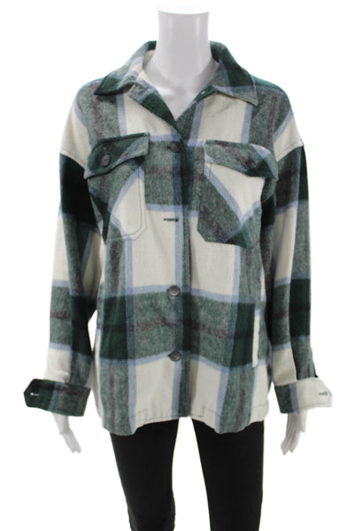 Zara Womens Green Plaid Collared Button Long Sleeve Polyester Jacket Size XS