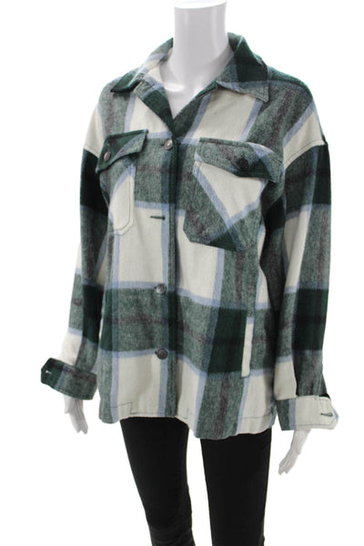 Zara Womens Green Plaid Collared Button Long Sleeve Polyester Jacket Size XS