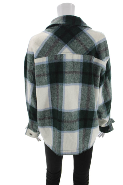 Zara Womens Green Plaid Collared Button Long Sleeve Polyester Jacket Size XS