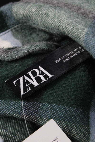 Zara Womens Green Plaid Collared Button Long Sleeve Polyester Jacket Size XS