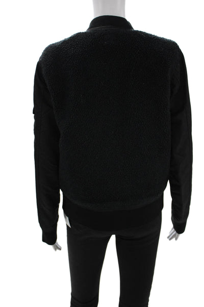 Mother Womens Quilted Bomber Jacket Black Zip Crew Neck Long Sleeve Size S