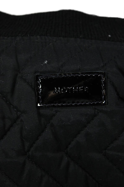 Mother Womens Quilted Bomber Jacket Black Zip Crew Neck Long Sleeve Size S
