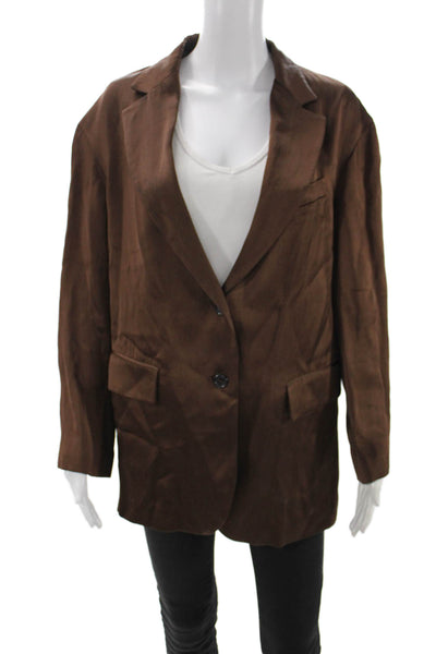 Zara Womens Brown Collared Button Viscose Blazer Long Sleeve Classic Size S
