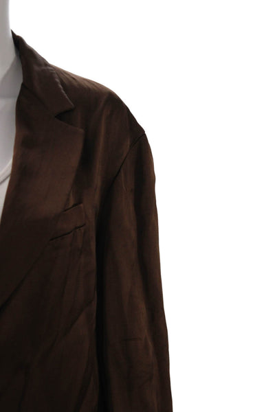 Zara Womens Brown Collared Button Viscose Blazer Long Sleeve Classic Size S