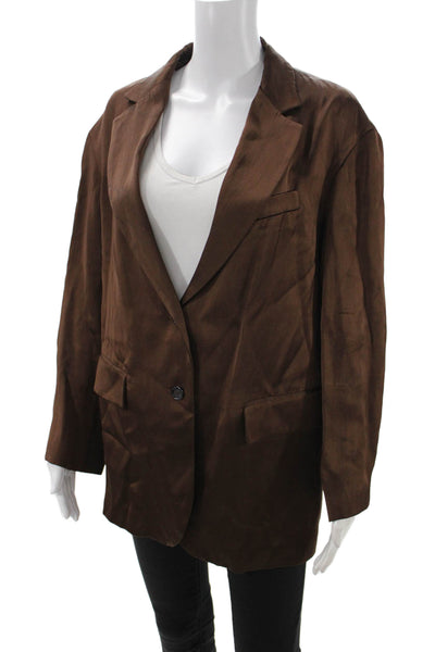Zara Womens Brown Collared Button Viscose Blazer Long Sleeve Classic Size S
