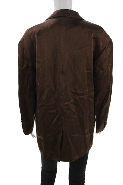 Zara Womens Brown Collared Button Viscose Blazer Long Sleeve Classic Size S