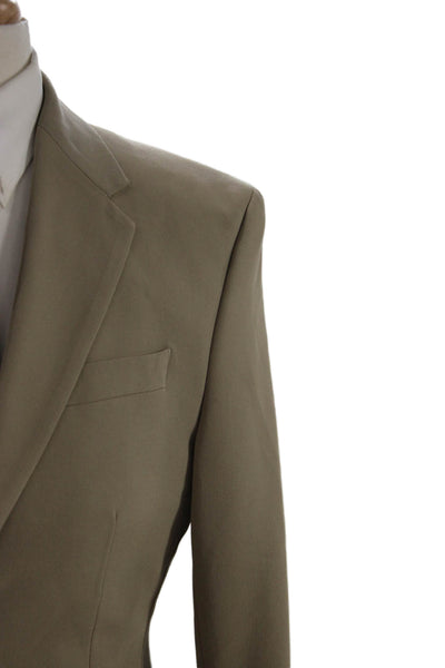 Zara Mens Beige Solid Collared Button Suit Jacket Polyester Long Sleeve Size 40