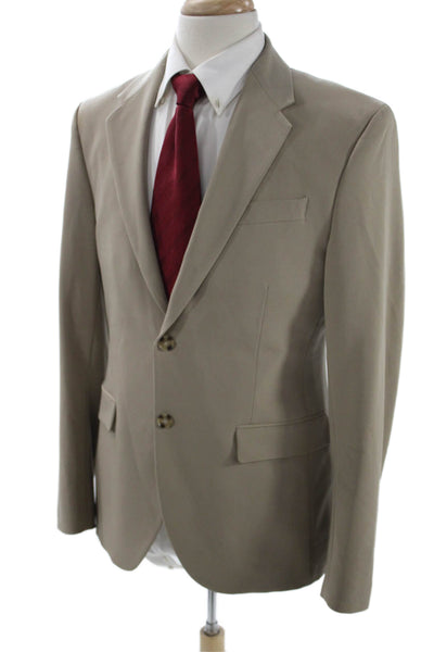Zara Mens Beige Solid Collared Button Suit Jacket Polyester Long Sleeve Size 40