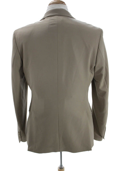 Zara Mens Beige Solid Collared Button Suit Jacket Polyester Long Sleeve Size 40