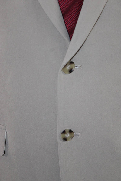 Zara Mens Beige Solid Collared Button Suit Jacket Polyester Long Sleeve Size 40