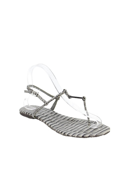 Tory Burch Womens Textured Slingback Sandals Gray Size 7