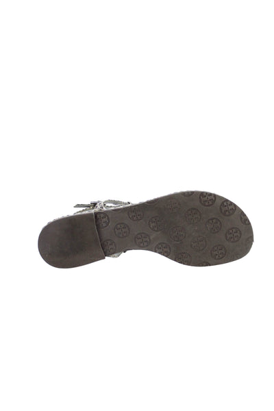 Tory Burch Womens Textured Slingback Sandals Gray Size 7