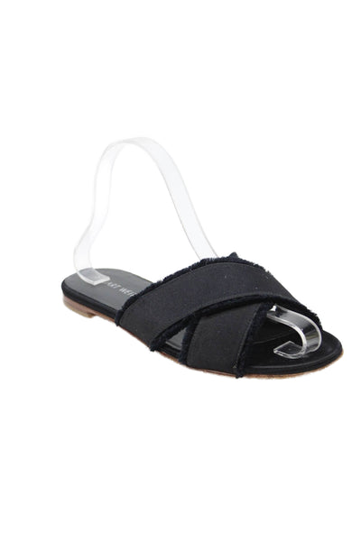 Stuart Weitzman Womens Fringe Trim Slide On Sandals Black Size 7