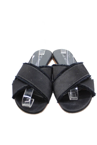 Stuart Weitzman Womens Fringe Trim Slide On Sandals Black Size 7