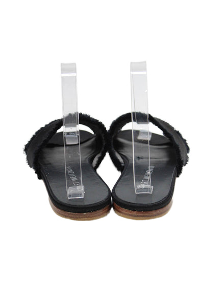 Stuart Weitzman Womens Fringe Trim Slide On Sandals Black Size 7