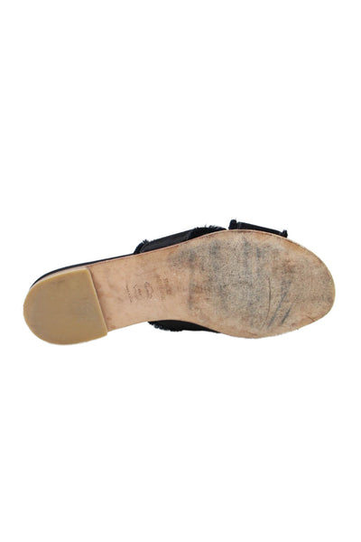 Stuart Weitzman Womens Fringe Trim Slide On Sandals Black Size 7
