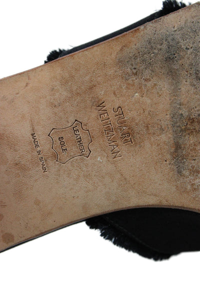 Stuart Weitzman Womens Fringe Trim Slide On Sandals Black Size 7