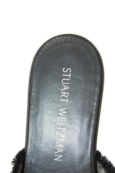 Stuart Weitzman Womens Fringe Trim Slide On Sandals Black Size 7