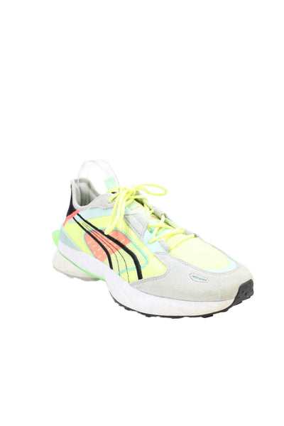 Puma Mens Lace Up Logo Knit Trim Suede Colorblock Sneakers Gray Yellow Size 11.5