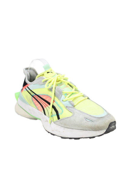 Puma Mens Lace Up Colorblock Logo Trainers Sneakers Gray Yellow Size 10.5