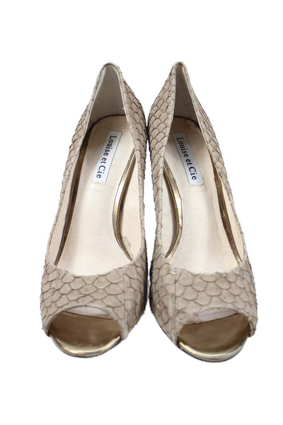 Louise et Cie Womens Embossed Peep Toe High Heels Shoes Brown Size 7B