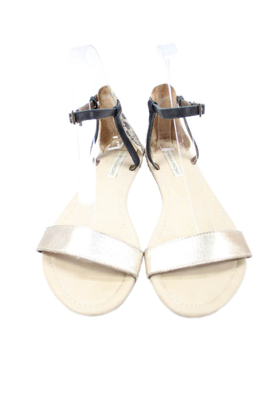 Cynthia Vincent Womens Leather Embossed Ankle Strap Flats Shoes Gold Size 6