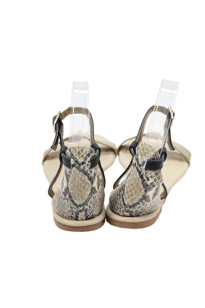Cynthia Vincent Womens Leather Embossed Ankle Strap Flats Shoes Gold Size 6