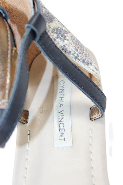 Cynthia Vincent Womens Leather Embossed Ankle Strap Flats Shoes Gold Size 6