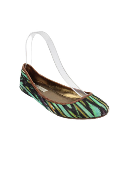 Cynthia Vincent Womens Printed Canvas Ballet Flats Shoes Green Combo Size 6