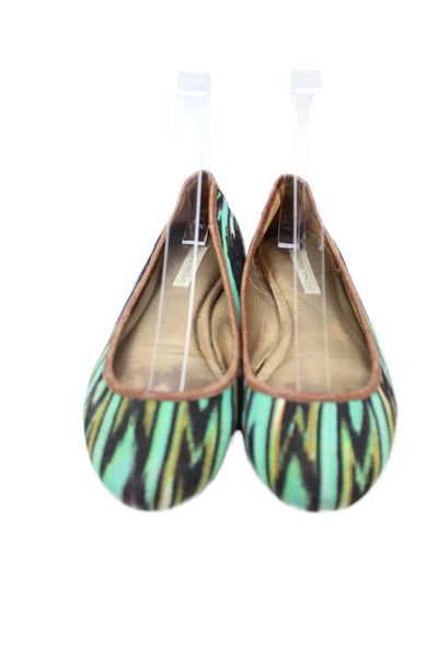 Cynthia Vincent Womens Printed Canvas Ballet Flats Shoes Green Combo Size 6