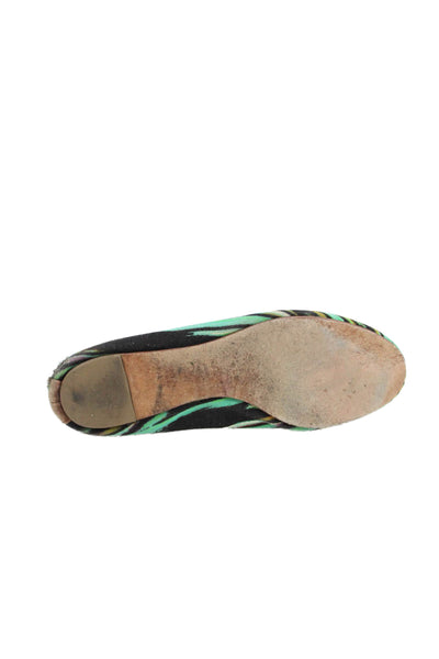Cynthia Vincent Womens Printed Canvas Ballet Flats Shoes Green Combo Size 6