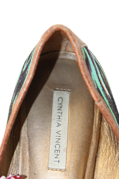 Cynthia Vincent Womens Printed Canvas Ballet Flats Shoes Green Combo Size 6