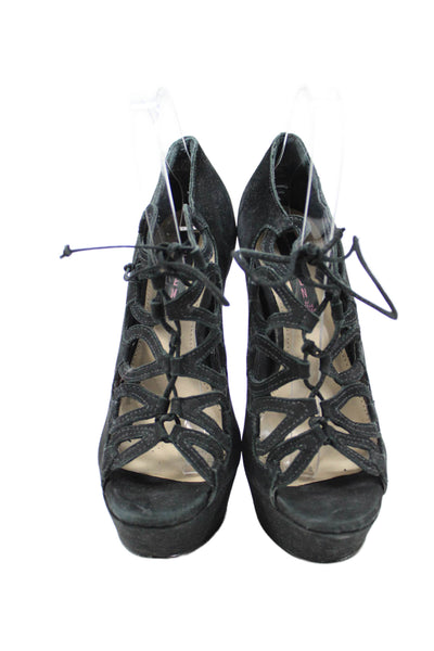 STEVEN BY STEVE MADDEN Womens Suede Strappy Platform Heels Shoes Black Size 8.5M