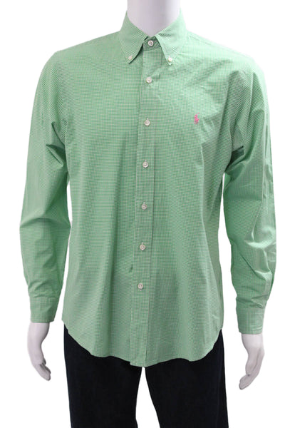 Ralph Lauren Mens Cotton Mini Plaid Print Button Down Shirt Green Size M