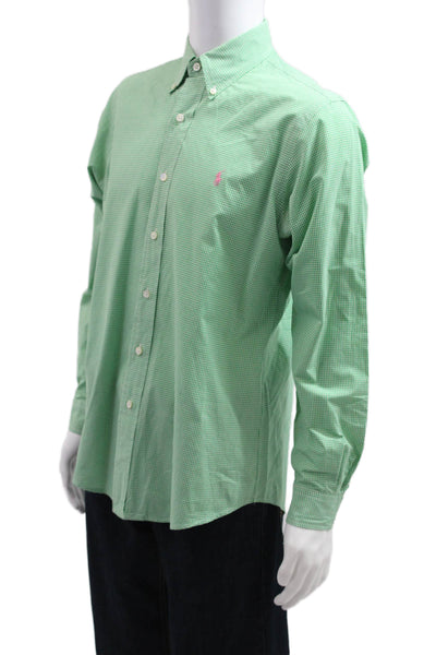 Ralph Lauren Mens Cotton Mini Plaid Print Button Down Shirt Green Size M