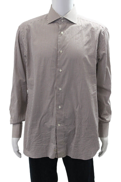 Ermenegildo Zegna Mens Cotton Geometric Print Button Down Shirt White Size 42
