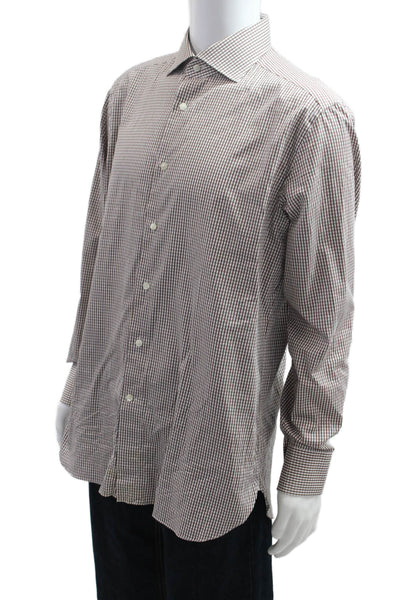 Ermenegildo Zegna Mens Cotton Geometric Print Button Down Shirt White Size 42